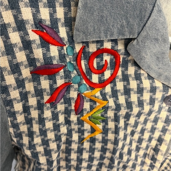Vintage 80s artsy boho chambray denim button up shirt size large 10 - Picture 2 of 3